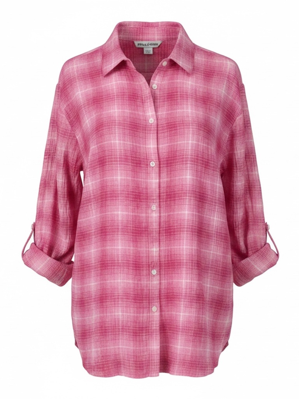 Pendleton Originals Women’s Pink & White Plaid long sleeve Button Front Oversize